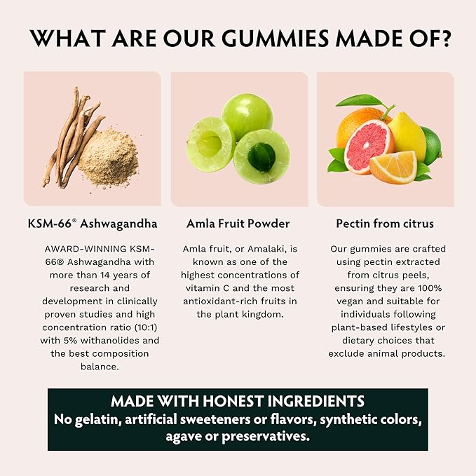 Ashwagandha KSM-66 Gummies for Adults - Pure Organic Root Extract Ayurvedic Supplement Gummy for Men & Women, Focus Mood Support Increase Energy Strength 600mg of Natural KSM66 for Superior Absorption