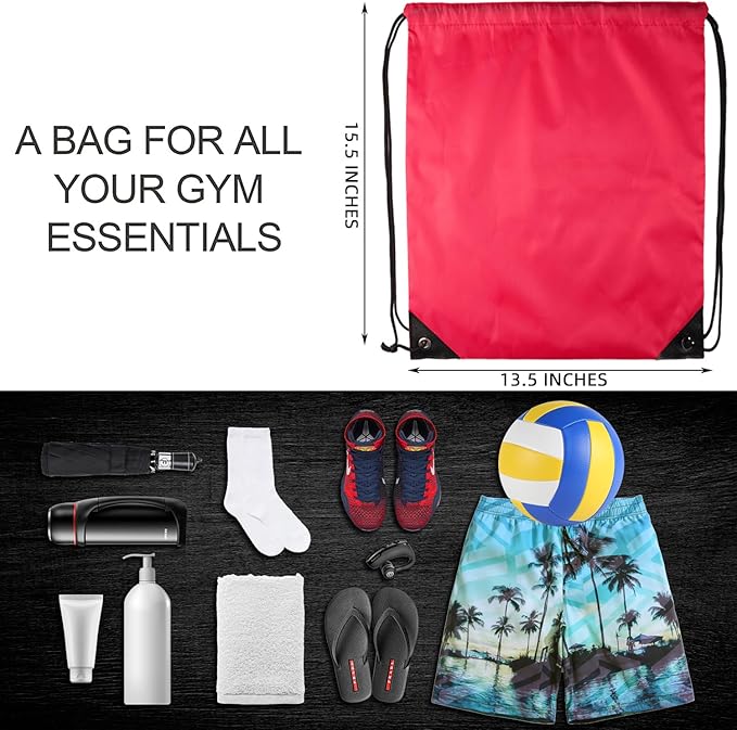 GoodtoU Drawstring Backpacks, 100 Pieces Nylon Backpack Cinch Sack Drawstring Gym Bag for Sport, Traveling, Team (Cherry)