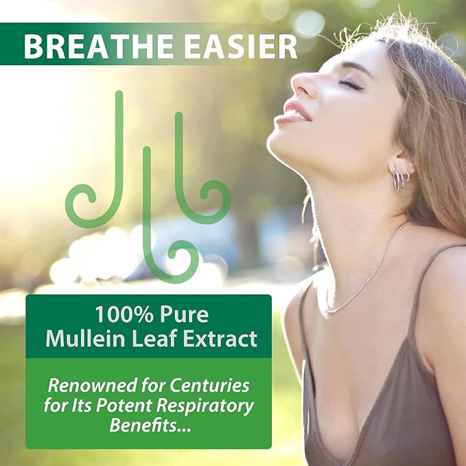 Mullein Leaf Extract for Lungs, Mullein Drops for Lungs, Support Lung, Respiratory Function for Healthy Breathing, Improvement in Pulmonary Function, Natural & Safe Supplement (1 PC)