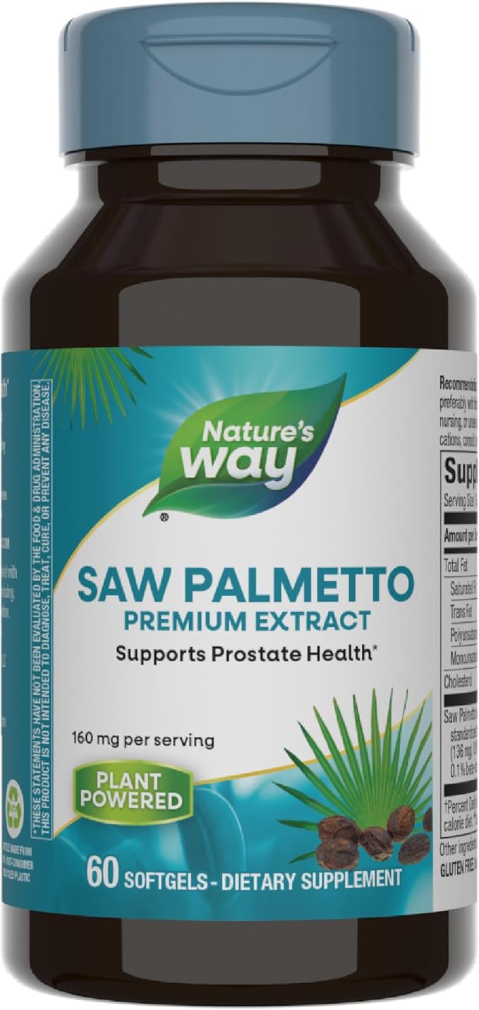 Nature's Way Saw Palmetto Premium Extract, Prostate Health Support for Men*, 160 mg per Serving, 60 Softgels (Packaging May Vary)