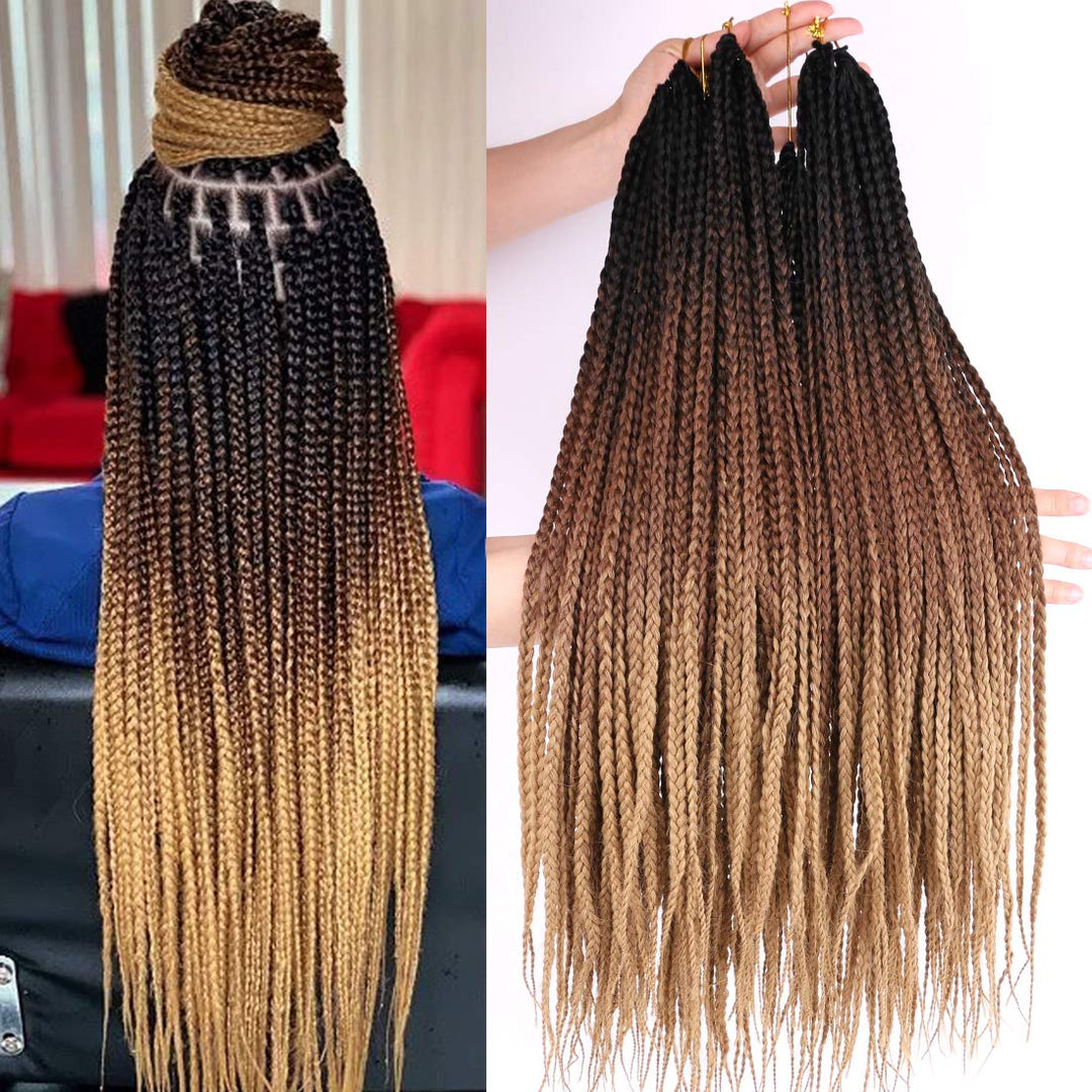 Box Braids Crochet Hair Prelooped 6 Packs 24 Inch Ombre Dark Roots Honey Blonde 3X Goddess Senegalese Twist Tissage Fiber Kaneka