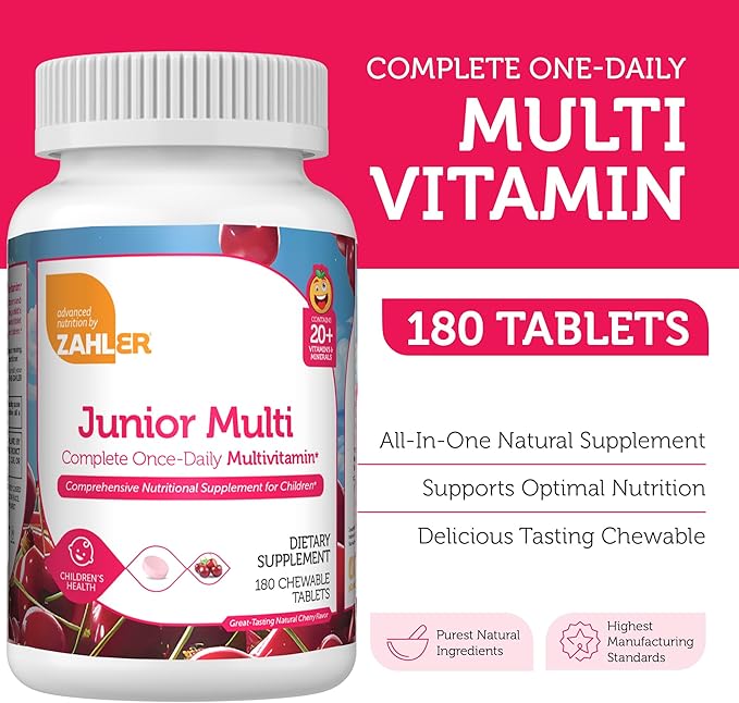 Zahler Kids Multivitamin Chewable Vitamin Tablet - Complete One Daily Kids Vitamins Supplement - Contains 20+ Minerals & Vitamins for Kids & Toddlers - Kosher Multivitamins Cherry Flavor (180)