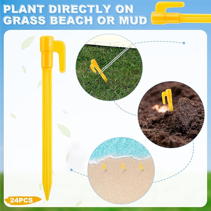 24 Pack Plastic Tent Stakes 5.7 Inch Heavy Duty Canopy Anchoring Pegs Plastic Tent Pegs Sand Stakes Outdoor Beach Spikes for Camping, Gardening, Landscaping, Backpacking(Yellow)