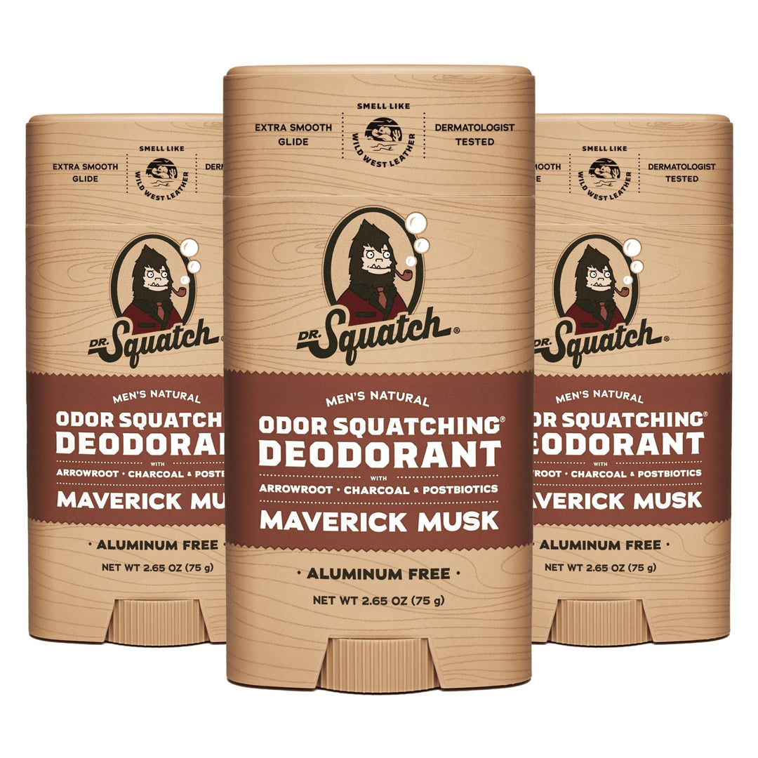 Dr. Squatch Natural Deodorant for Men - Odor-Squatching Aluminum Free - Maverick Musk (2.65 oz, 3-Pack)