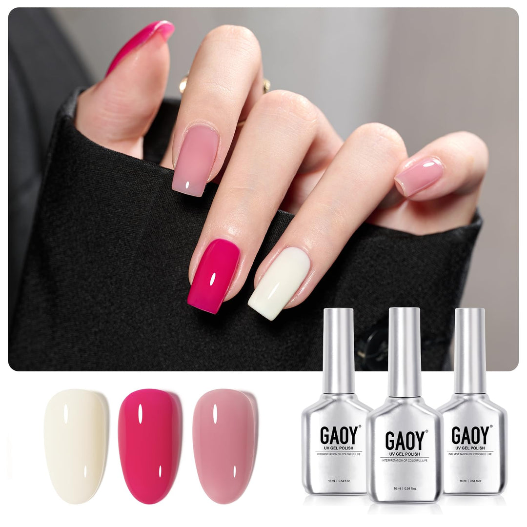 Gaoy Gel Nail Polish Kit, 3 Colors 16Ml White Jelly Magenta, Soak Off Uv Gel Polish Set - Rose Quartz