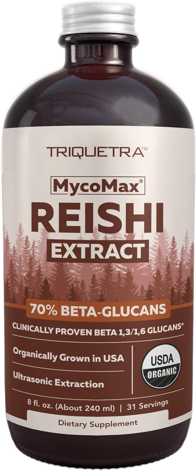 Organic Reishi Mushroom Extract - 70% Beta Glucans - Highest Active Nutrient Levels, Max Potency Cordyceps Tincuture, US Grown + Ultrasonic Extraction - Energy, Immunity, Sleep and Stress - 8 oz.