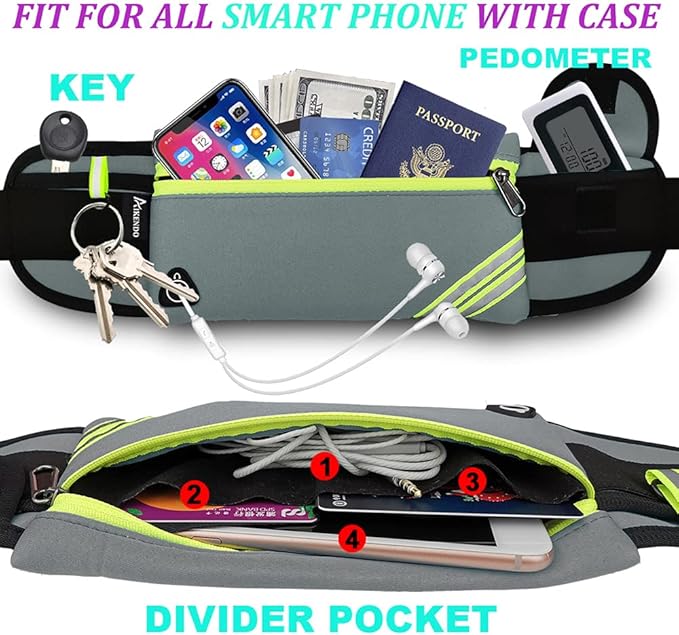 Running Belt Waist Pack Bag Fanny Pack for Phone Men Women,Thin Runners Pouch Belt for Hiking Walking Sports Cycling Traveling Money Belt,Phone Carrier Waistband for Wallet Gray