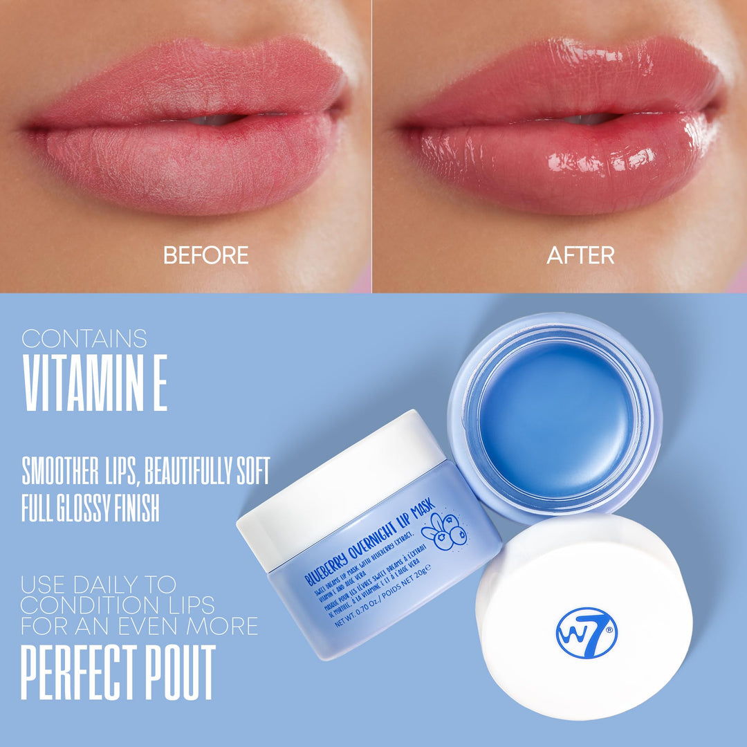 W7 Super Sweet Dreams Blueberry Lip Mask - Vitamin E, Aloe Vera and Grape Seed Oil - For Hydrated, Full Looking & Irresistible Lips - 0.67 Fl Oz