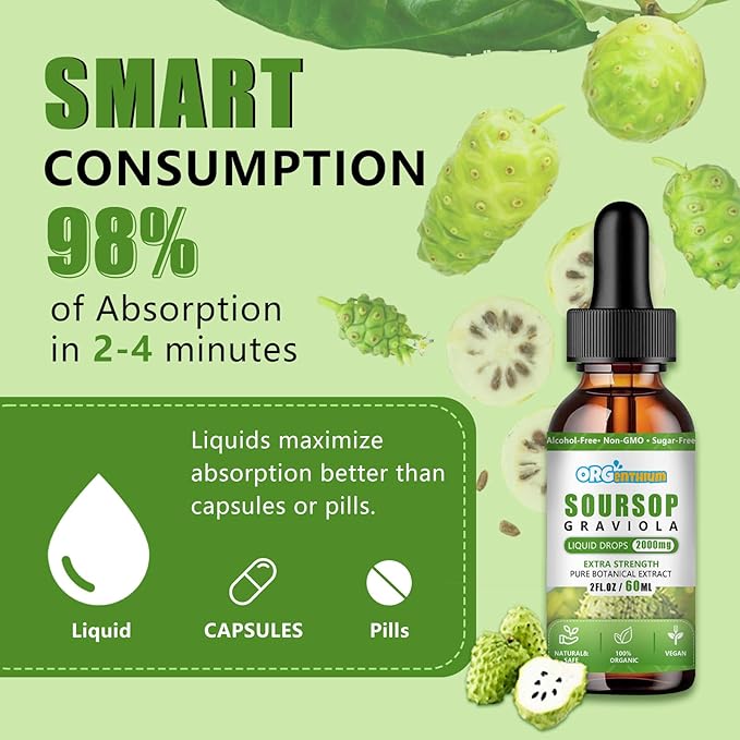 Soursop Graviola Liquid Drops - Soursop Leaf Fruit Sea Moss Extract for Cell Support & Regeneration, Immunity, Liver, Sleep & Antioxidant - Soursop Bitters Liquid, Herbal Goodness, 2 Fl Oz