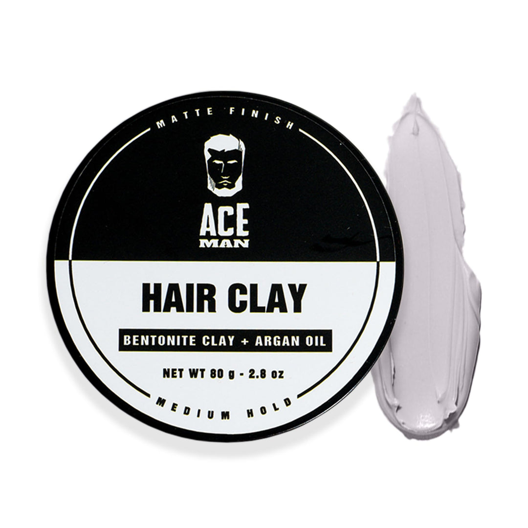 AceMan Hair Styling Clay - Medium Hold Matte Finish - Creates Volume & Texture - No Shine or Grease - Molding Cream For Men - Barber Approved (2.8 Oz)