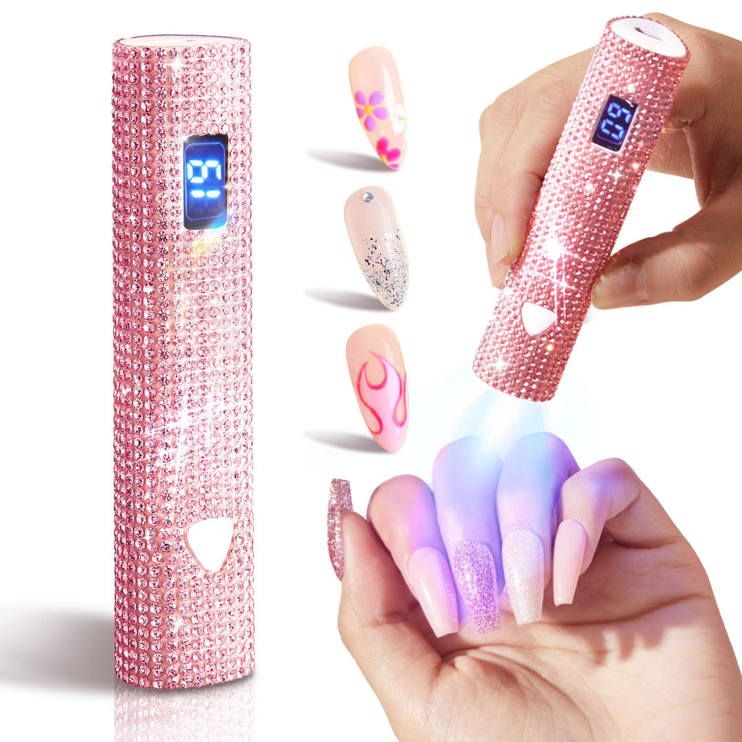 MEFA UV Light for Gel Nails, Pink Glitter Handheld Nail Lamp Visible LED Timer Touch Screen, Cordless Nail Light for Gel Nail Polish Stickers Strips, Gifts for Women