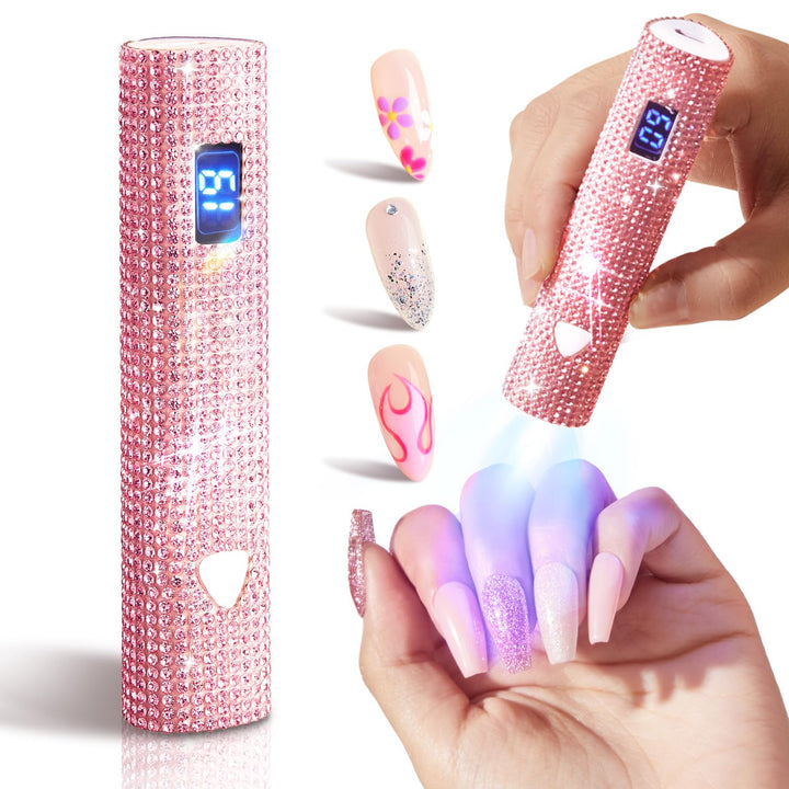 MEFA UV Light for Gel Nails, Pink Glitter Handheld Nail Lamp Visible LED Timer Touch Screen, Cordless Nail Light for Gel Nail Polish Stickers Strips, Gifts for Women