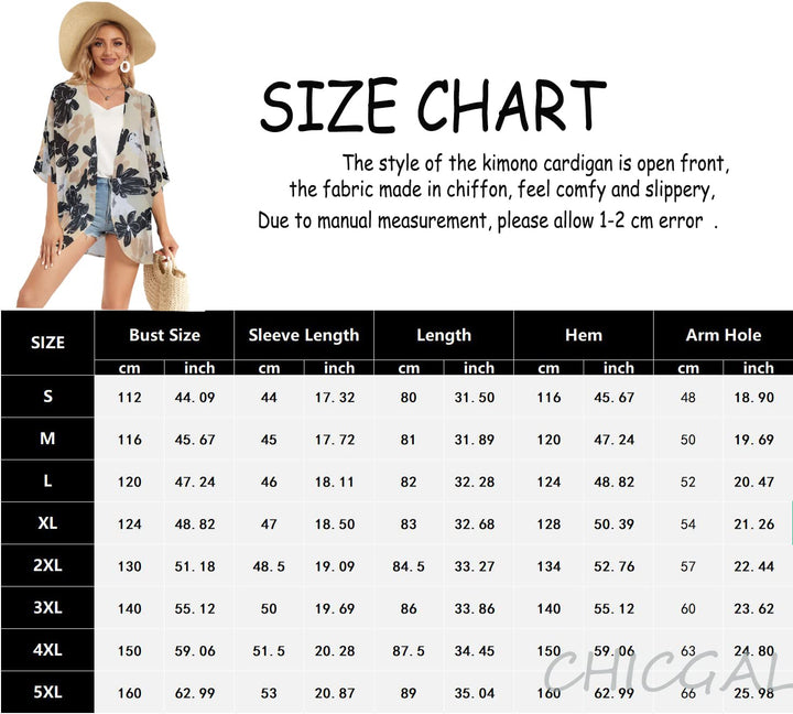 Women Kimono Cardigan Sheer Beach Coverups Chiffon Loose Casual Open Front Tops (Dasiy KhakiS)