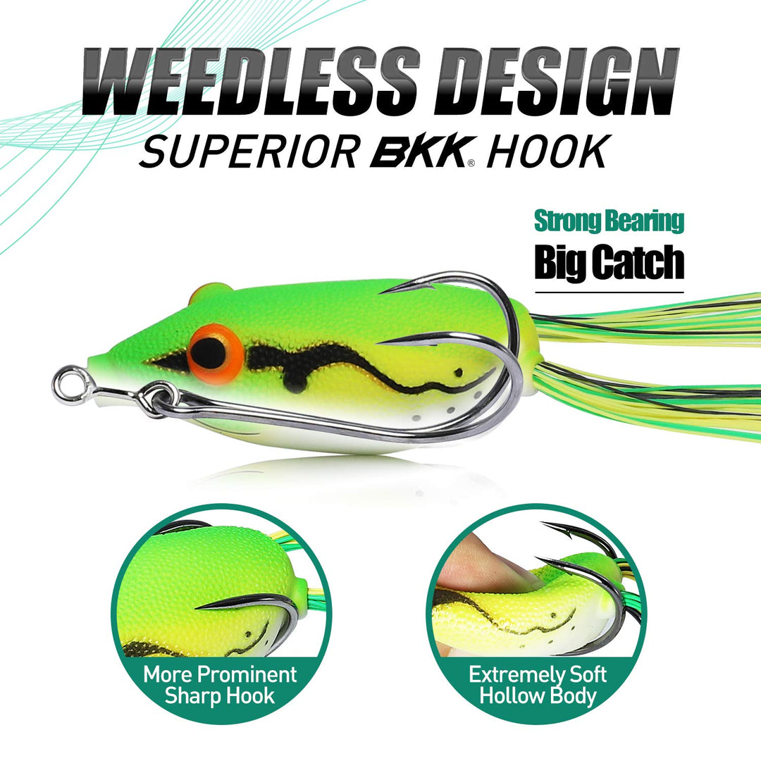 TRUSCEND Topwater Bass Fishing Frog Lures with Weedless Hooks, Floating Soft Frog Baits with Super Spoon/Anti-sticked SBS Skirt, Japan Formula
