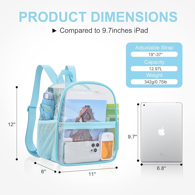 USPECLARE Clear Backpack Stadium Approved 12X11x6, Waterproof Clear Bag Stadium Backpack for Concert Work Sport Event