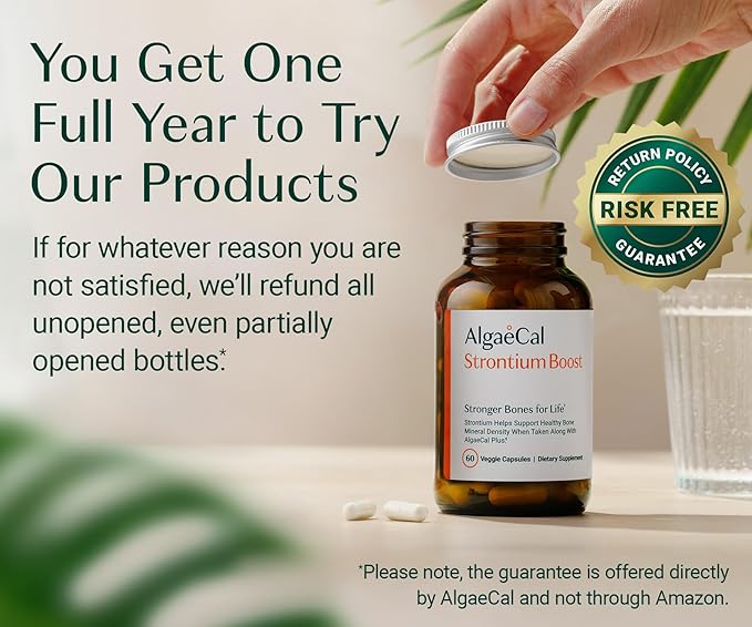 AlgaeCal - Strontium Boost, Natural Strontium Supplement for Bone Density Increase, Strontium Citrate 680 mg, Easy to Swallow for Bone Health & Bone Strength, Gluten-Free - Veggie Caps, 3 Month Supply