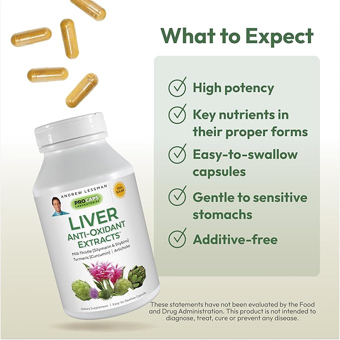 ANDREW LESSMAN Liver Anti-Oxidant Extracts 120 Capsules - Supports The Hard-Working Tissues of The Liver, Promotes Optimum Liver Health and Function. Milk Thistle, Turmeric and Artichoke Extracts