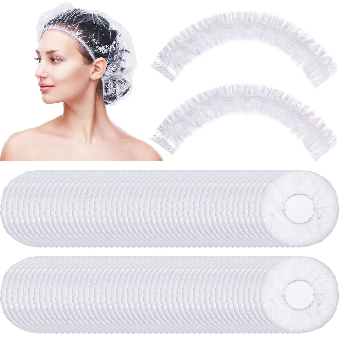 Retisee 500 Pcs Disposable Shower Caps Bulk 18.2" Plastic Clear Hair Cap Elastic Large Thick Waterproof Bath Caps for Women Hair Care Cleaning Supplies Spa Hotel Hair Salon Home Travel Accessories