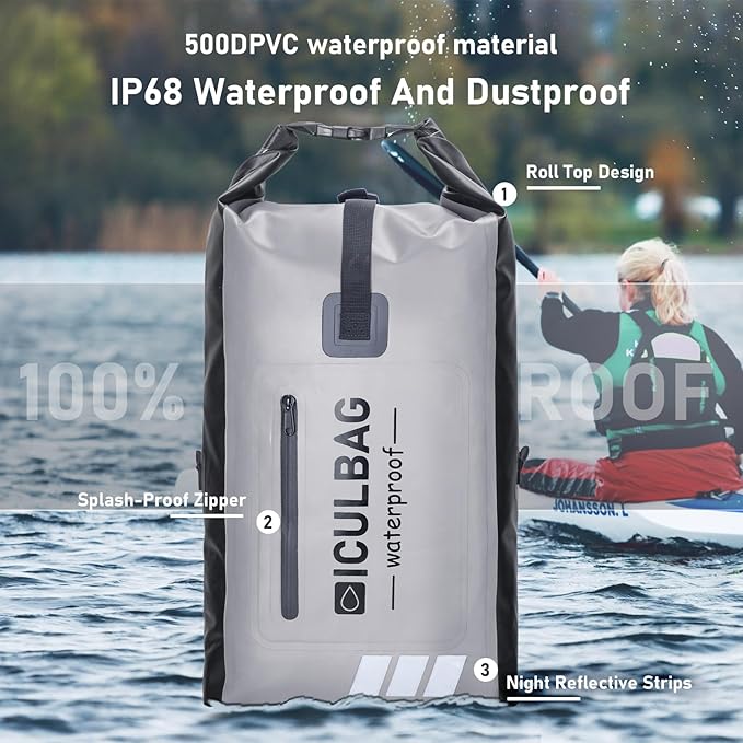 Waterproof Backpack For Women Men Dry Bags Waterprof Bags for Kayaking Boating Travele Hiking Camping Dry Bag 20L