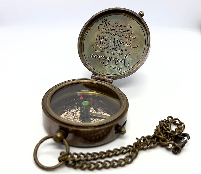 Antique Brass Compass with Detachable Chain & Carrying Case – Vintage Nautical Navigation Tool for Outdoor Hiking, Survival, and Travel – Gift for Collectors and Adventurers