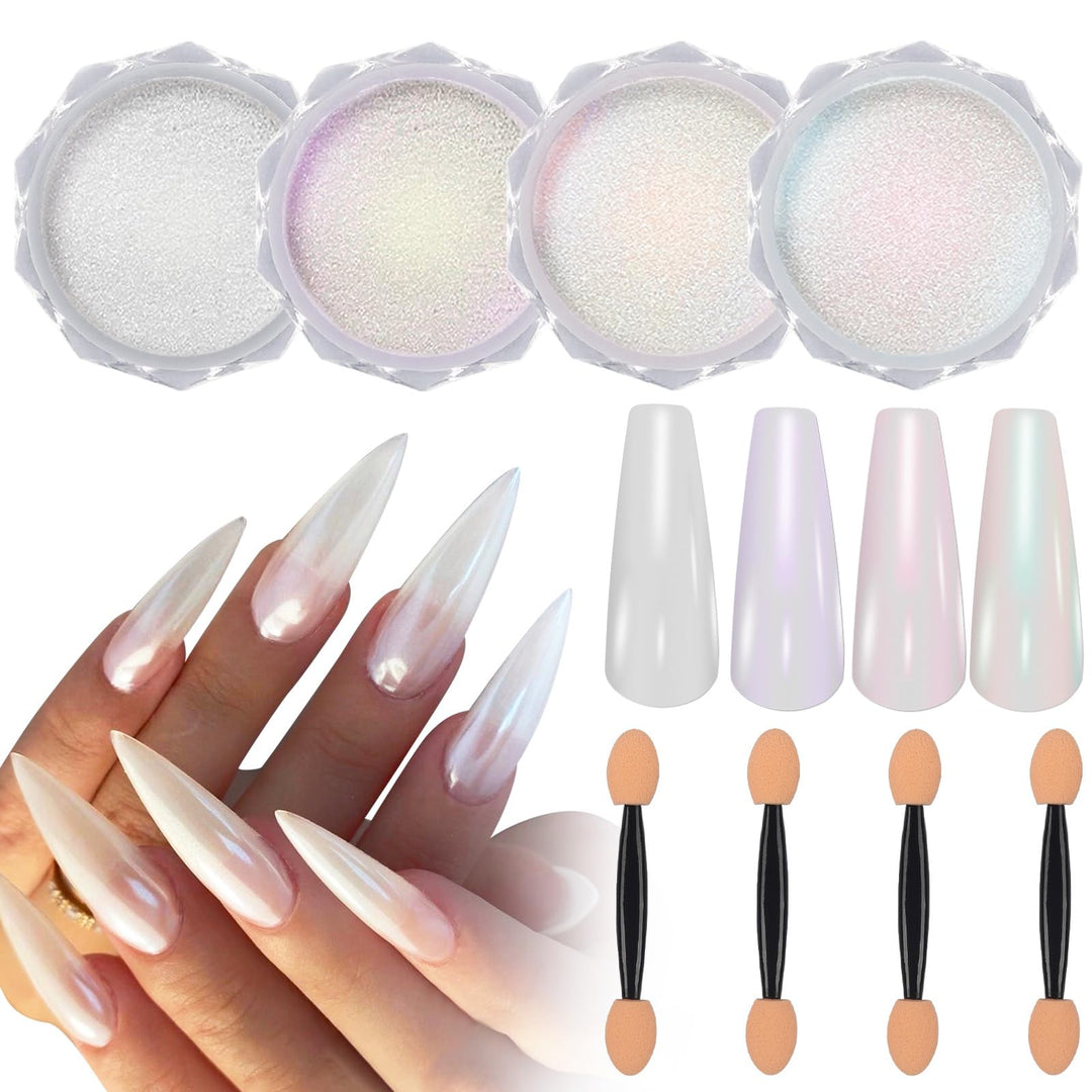 Artdone Chrome Nail Powder Metallic Mirror Effect Pigment Chrome Iridescent Aurora Nail Glitter Mermaid Pearl Glitter Dust Kit F
