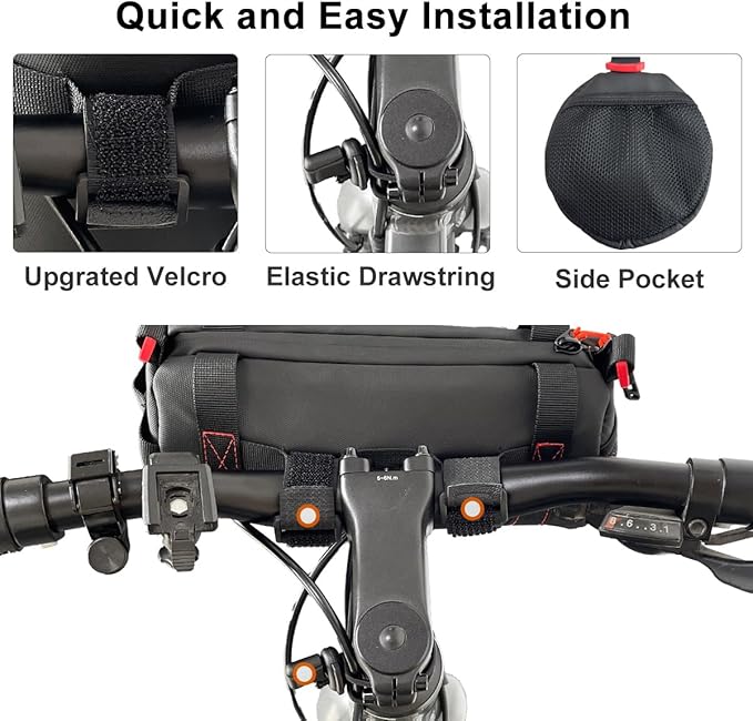 Bike Handlebar Bag, Waterproof Bicycle Front Roll Bag with Reflective Area, Cycling Storage Pouch with Waterproof Zipper Shoulder Strap Removable Straps for Road Mountain E-Bikes