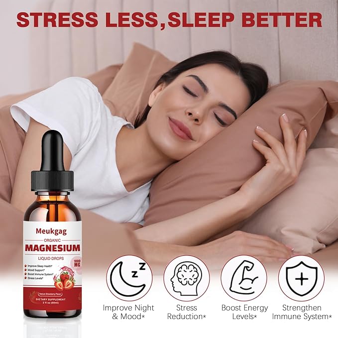 Magnesium Glycinate Liquid - 1000mg Liquid Magnesium Complex Supplement with Bromelain, D3, B6 & K2 - Magnesium Glycinate 500mg for Calm Mood/Muscle & Sleep, Strawberry Flavor, 2fl Oz
