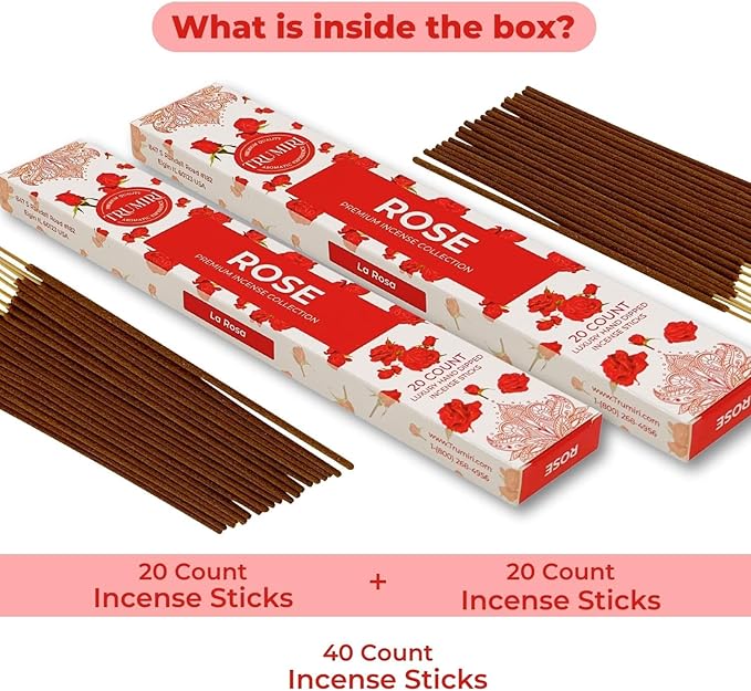 Rose Incense Sticks - Incienso de Rosas - Total 40 Insence-Sticks - Dual Pack of 20 Insense - Inciensos - Inscents - Natural Non Toxic Ingredients - Incents - Incence - Inscense - Insents