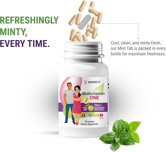 BariatricPal Multivitamin ONE 1 per Day! Bariatric Multivitamin Capsule with 18mg Iron (30 Count)