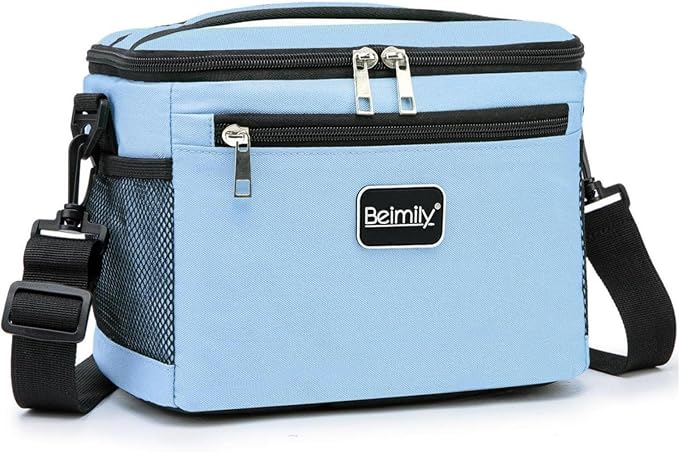 BEIMILY Lunch Box for Men/Women,Small Insulated Lunch Bag,Reusable LunchBox for work Picnic Hiking Beach,Leakproof Soft Cooler Tote Bag Organizer with Adjustable Shoulder Strap for Adults (Sky Blue)