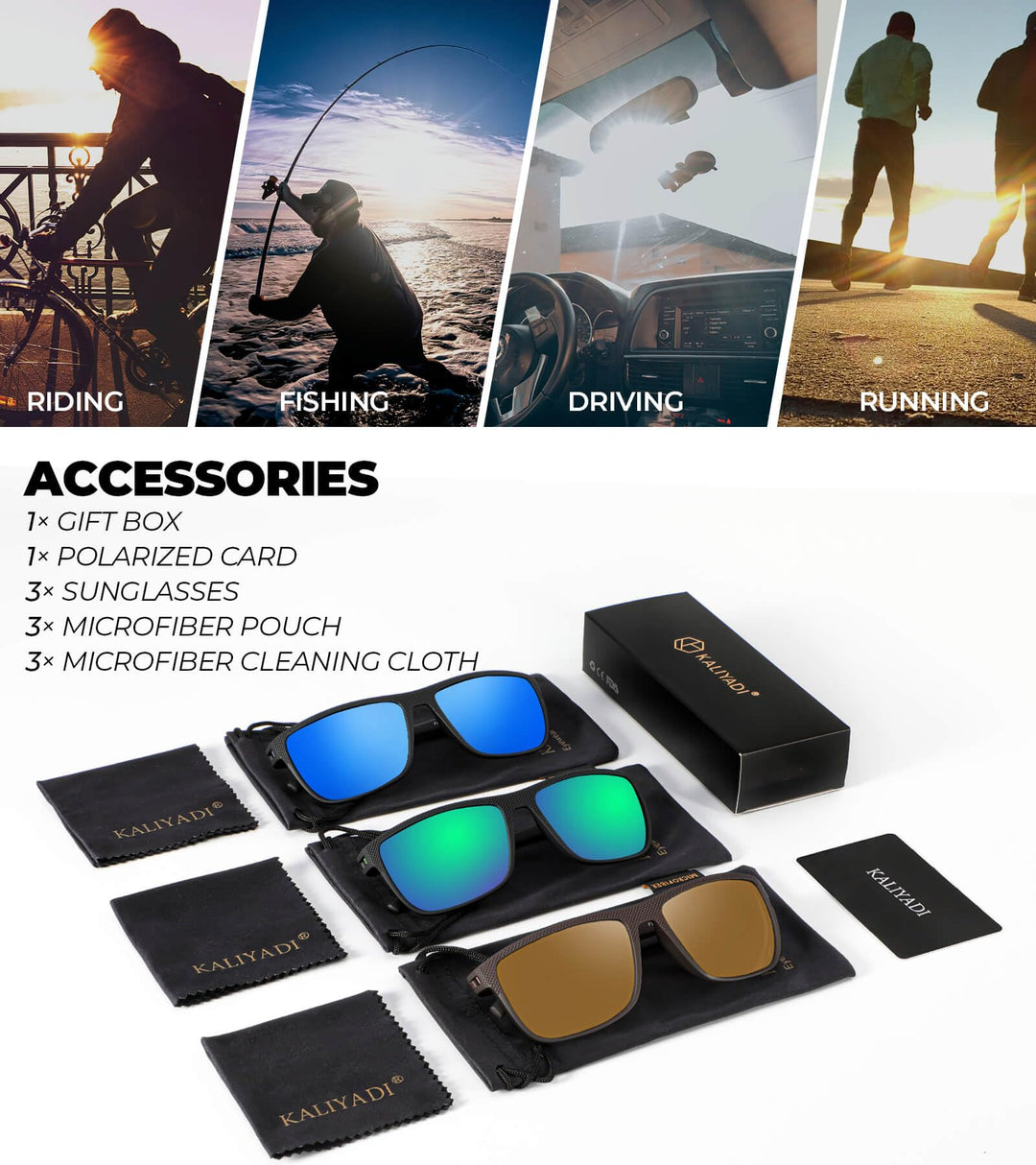 KALIYADI Polarized Sunglasses Men, Lightweight Mens Sunglasses Polarized UV Protection Driving Fishing Golf (Dark Blue/Green/Brown)