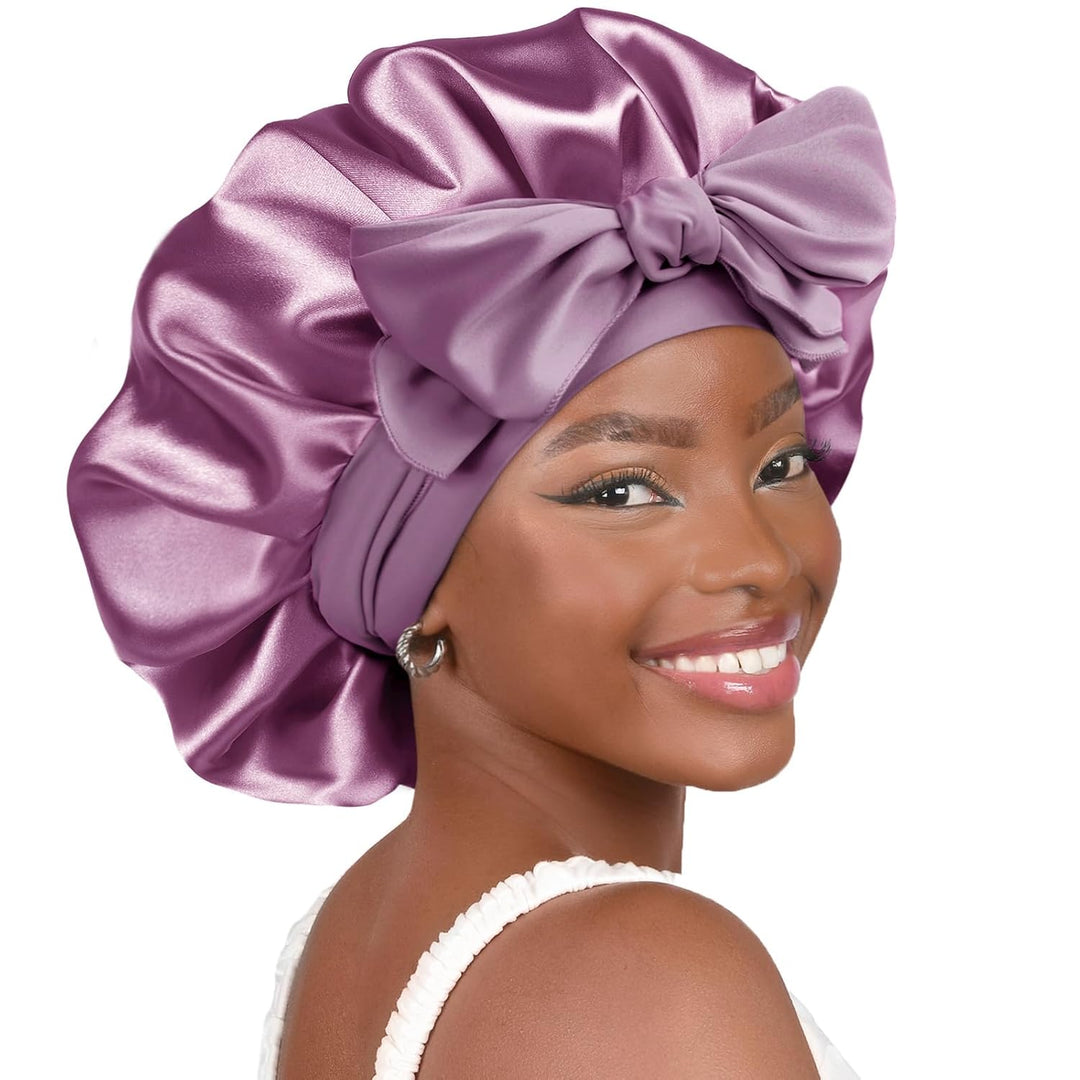 Silk Sleeping Bonnet for Women | Double Layer Satin Lined | Curly Hair, Black