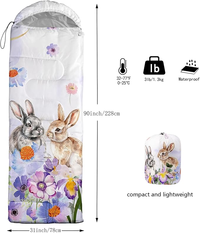AILONEN Kids Floral Cat Camping Sleeping Bags,Lightweight & Waterproof,3 Season Warm & Cool Weather,Kawaii Kitten Sleeping Bags for Girls Adults,Travelling,Outdoors
