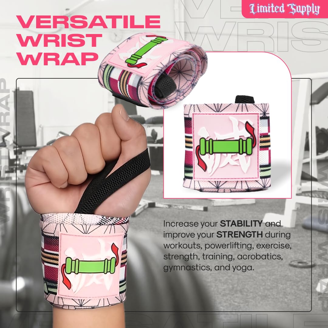 CROWN Anime Wrist Wraps Camo Lifting Straps 24" for Men and Women - 1 Pair Each, Gym Accessories Support Weightlifting, Powerlifting, Strength Training, and Improve Workout, Pink Nezku