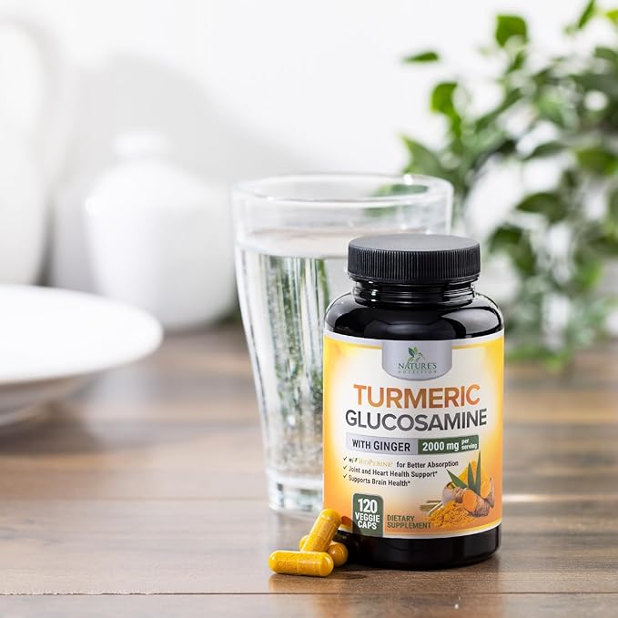 Turmeric Curcumin Supplement 2000mg with Glucosamine Chondroitin & Ginger, 95% Curcuminoids, BioPerine Black Pepper for Best Absorption, Nature's Joint Support, Non-GMO, Bottled in USA - 120 Capsules