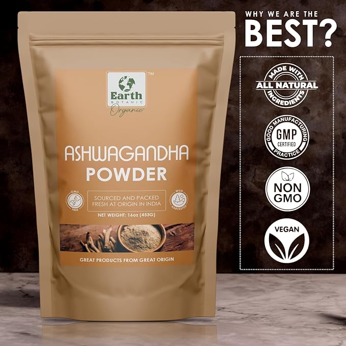 Ashwagandha Root Powder 453g (16 oz) - Non GMO & Gluten Free - Withania Somnifera Sourced from India (Pack of 1)