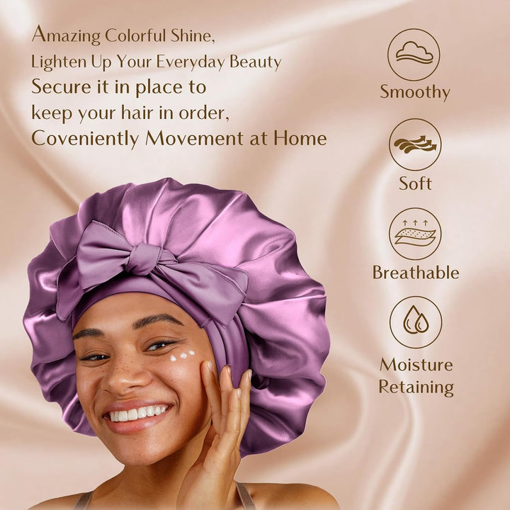 Silk Bonnet for Sleeping | Double Layer Satin Lined | Purple Hair Protection