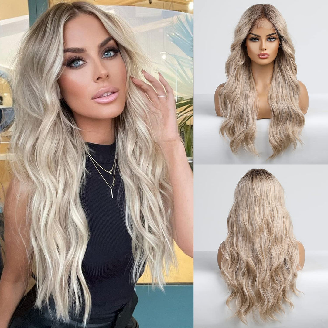 Emmor Blonde Lace Front Wig Long Wig Loose Wave Middle Part Wig Hand Tied Baby Hair Heat Resistant Synthetic Wig