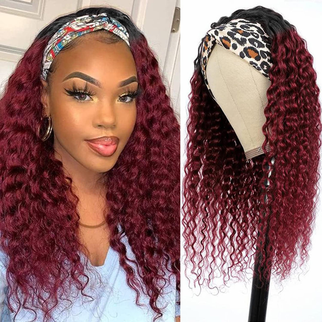 Aiterina Headband Wig Deep Wave Human Hair Wigs For Black Women Brazilian Remy Hair Glueless Non Lace Front Wig 150% Density (18