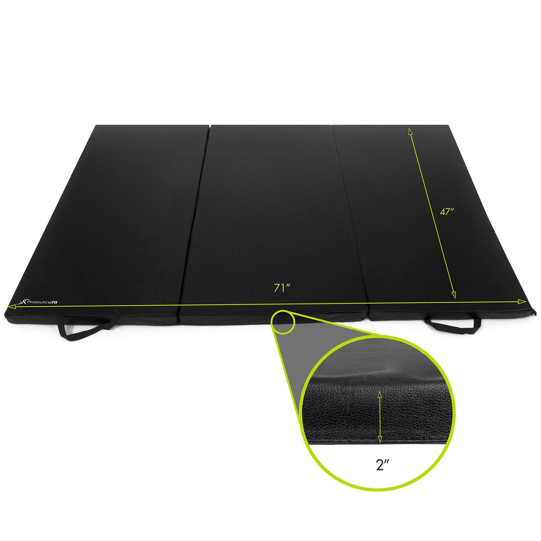 ProSource Tri-Fold Folding Thick Exercise Mat 6’x4’ with Carrying Handles for Tumbling, Martial Arts, Gymnastics, Stretching, Core Workouts, Black