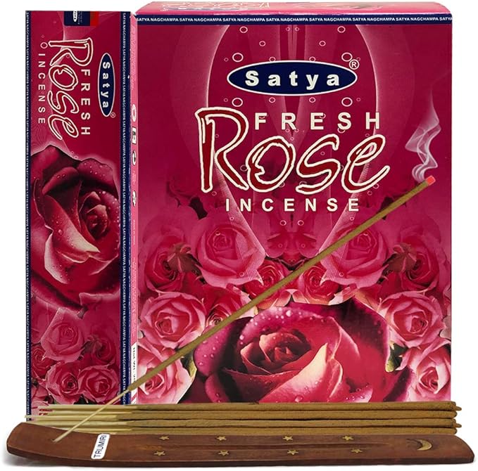 Fresh Rose Incense Sticks and Incense Stick Holder Bundle Insence Insense Satya Incense