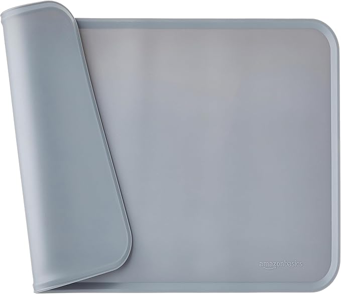 Amazon Basics Waterproof Anti-Slip Silicone Cat & Dog Food Mat, Pet Mats with Raised Edges for Food and Water Bowl to Protect Floors, 18.5 x 11.5 Inches, Gray, Solid