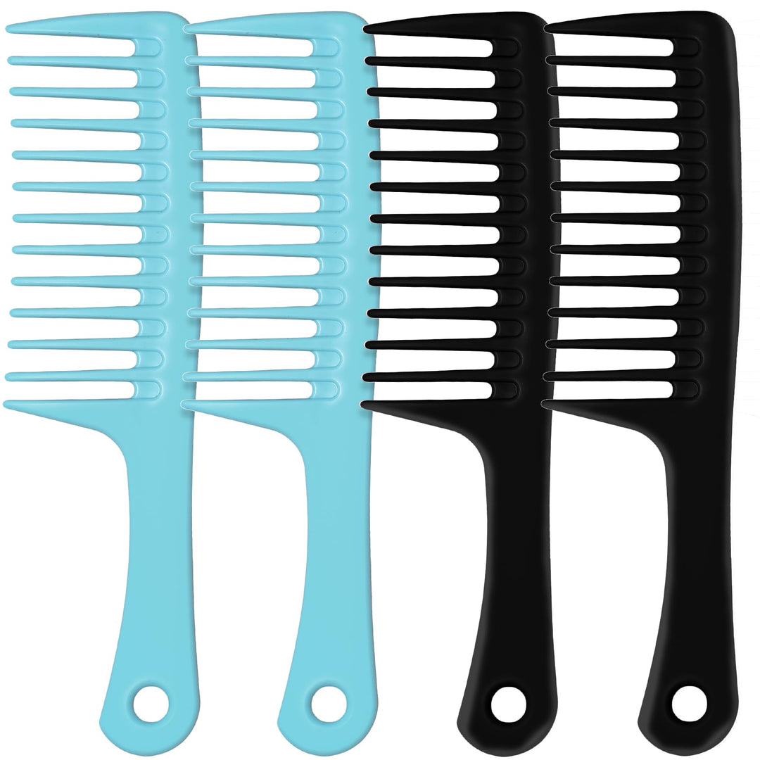 Modengkongjian 4Pcs Wide Tooth Comb, Large Hair Detangling Comb Styling Comb For Curly, Wet, Long Hair (Black & Blue, Polypropyl