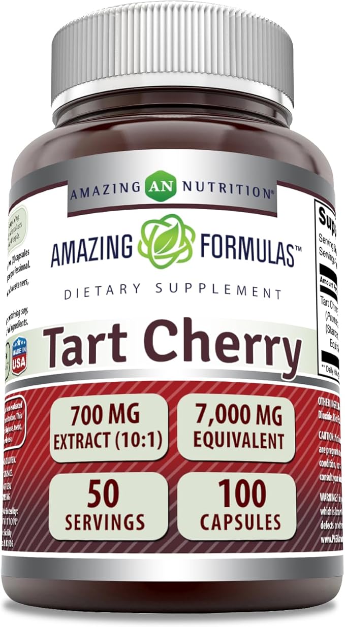Amazing Formulas Tart Cherry Extract 700 Mg Extract (10:1) Per Serving Capsules Supplement | Equivalent to 7000 Mg | Non-GMO | Gluten Free | Made in USA (1 Pack, 100 Count)