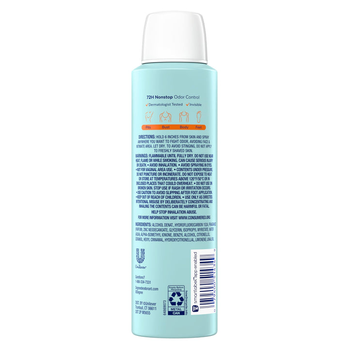 Degree Women Whole Body Deodorant Spray, Fresh Citrus Scent, Aluminum Free 72H Odor Protection 4 oz