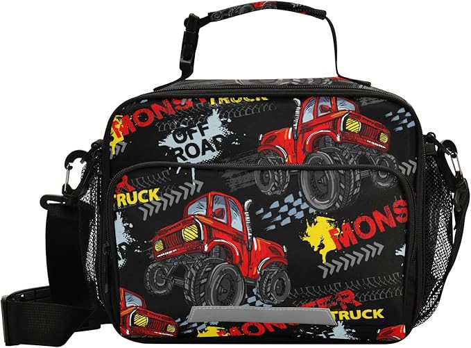 Monster Truck Car Lunch Bag Insulated Lunch Box, Reusable Cooler Lunch Tote Bags Food Container for Boys Girls Kids