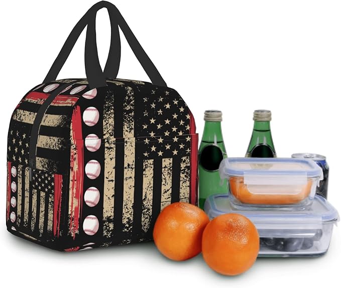 Imiss Baseball Lunch Bag Outdoor Sports American Flag Insulated Lunch Box Container Reusable Cooler Lunch Tote for Boys Men School Work Office Travel