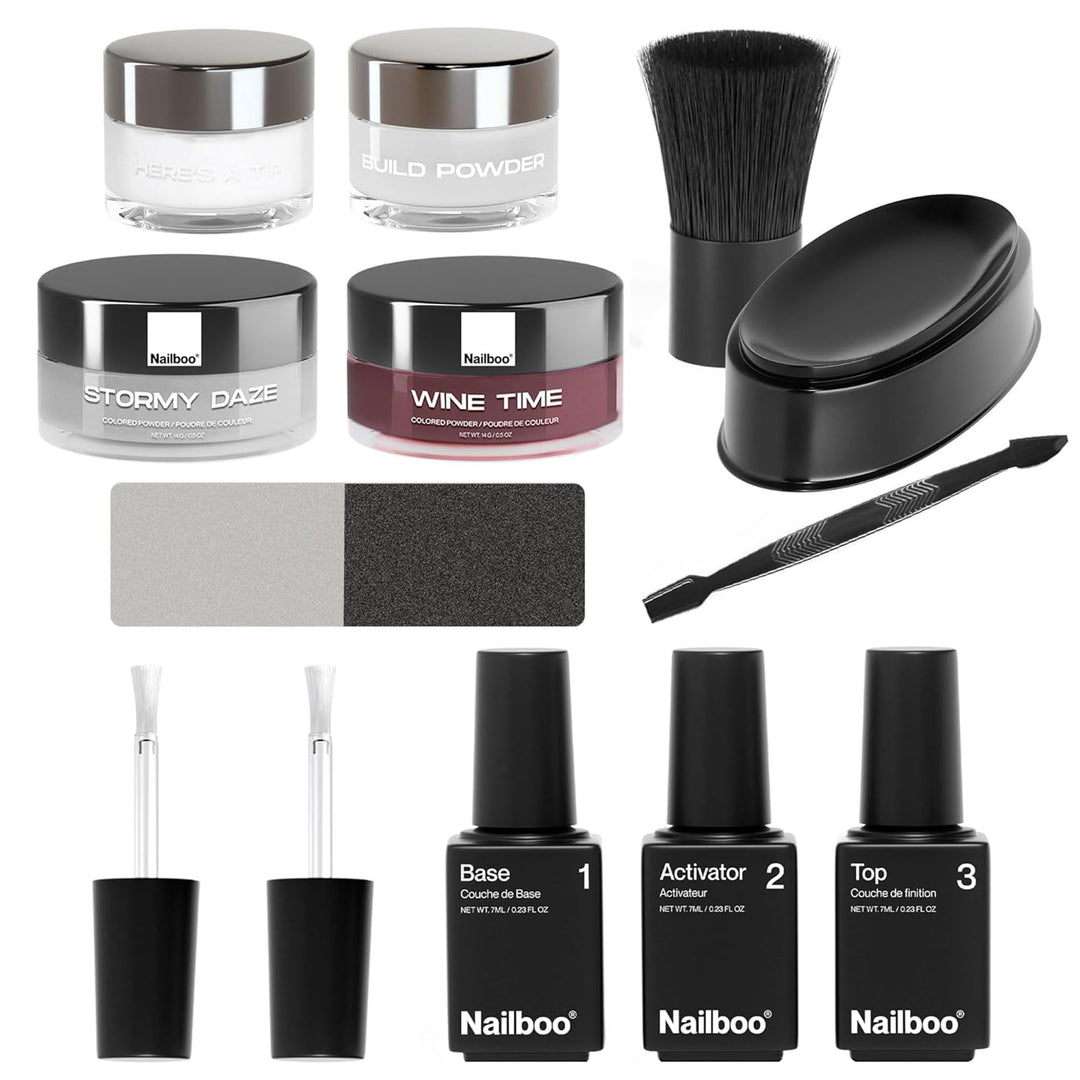 Nailboo Mother's Day Gift Premium Dip Nails Essentials Kit, Nail Powder Dip Kit for DIY At Home Manicure, Includes Dipping Powder and Liquids, White, Burgundy, and Cool Gray