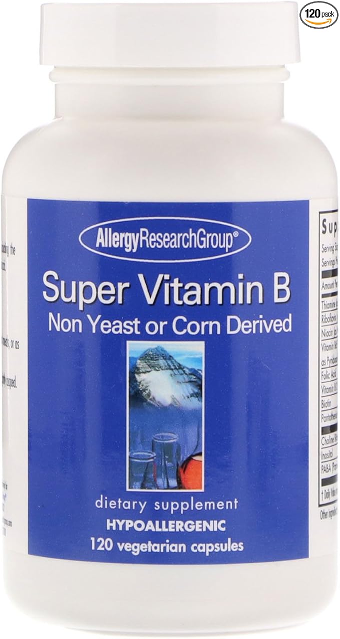 Allergy Research Group Super Vitamin B Supplement - B Vitamin Complex for Men & Women, with Vitamin B12 and B6, Vegetarian Capsules - 120 Count