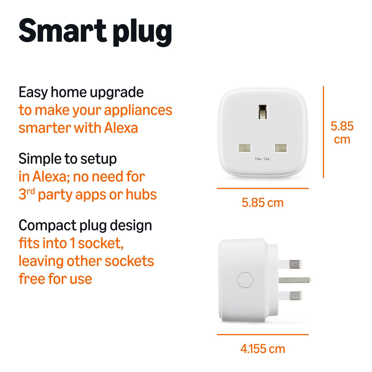 Amazon Basics Single Outlet Indoor 2.4 GHz Wi-Fi Smart Plug, works with Alexa only, 4-Pack, White, UK